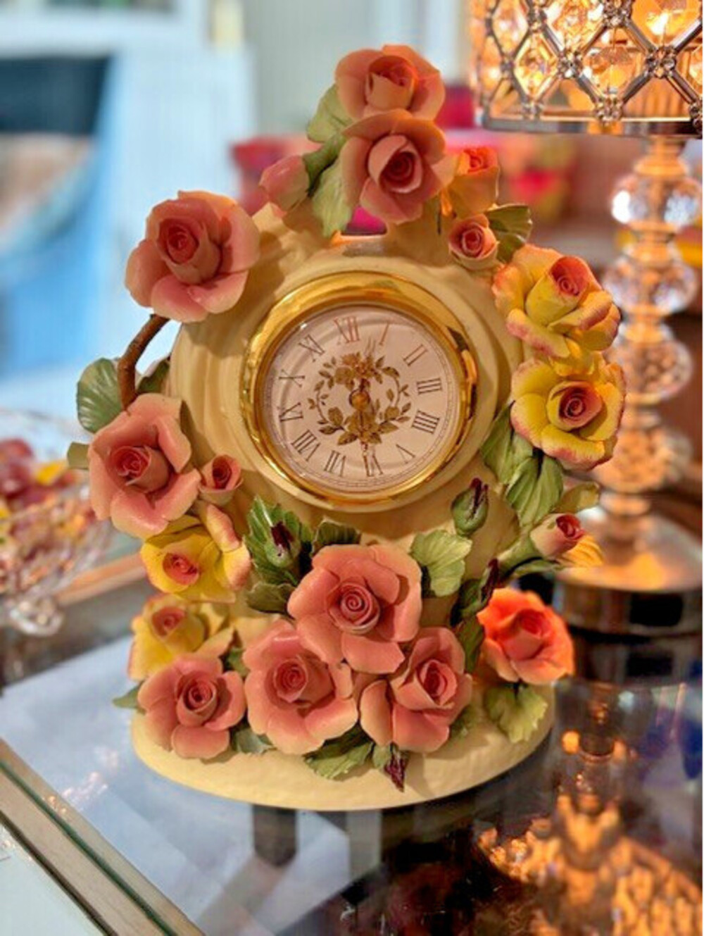 Capodimonte Roses of romance clock fine porcelain made In Italy